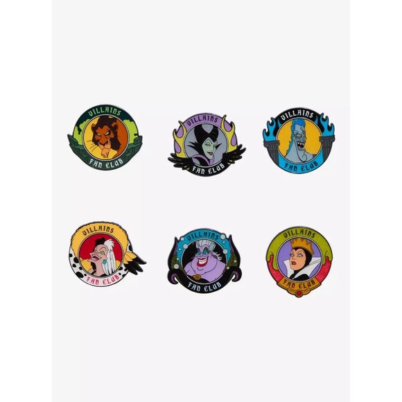 Loungefly Disney Villains Fan Club FULL SET OF 6 Blind Box Enamel Pin Set NEW - Picture 1 of 2